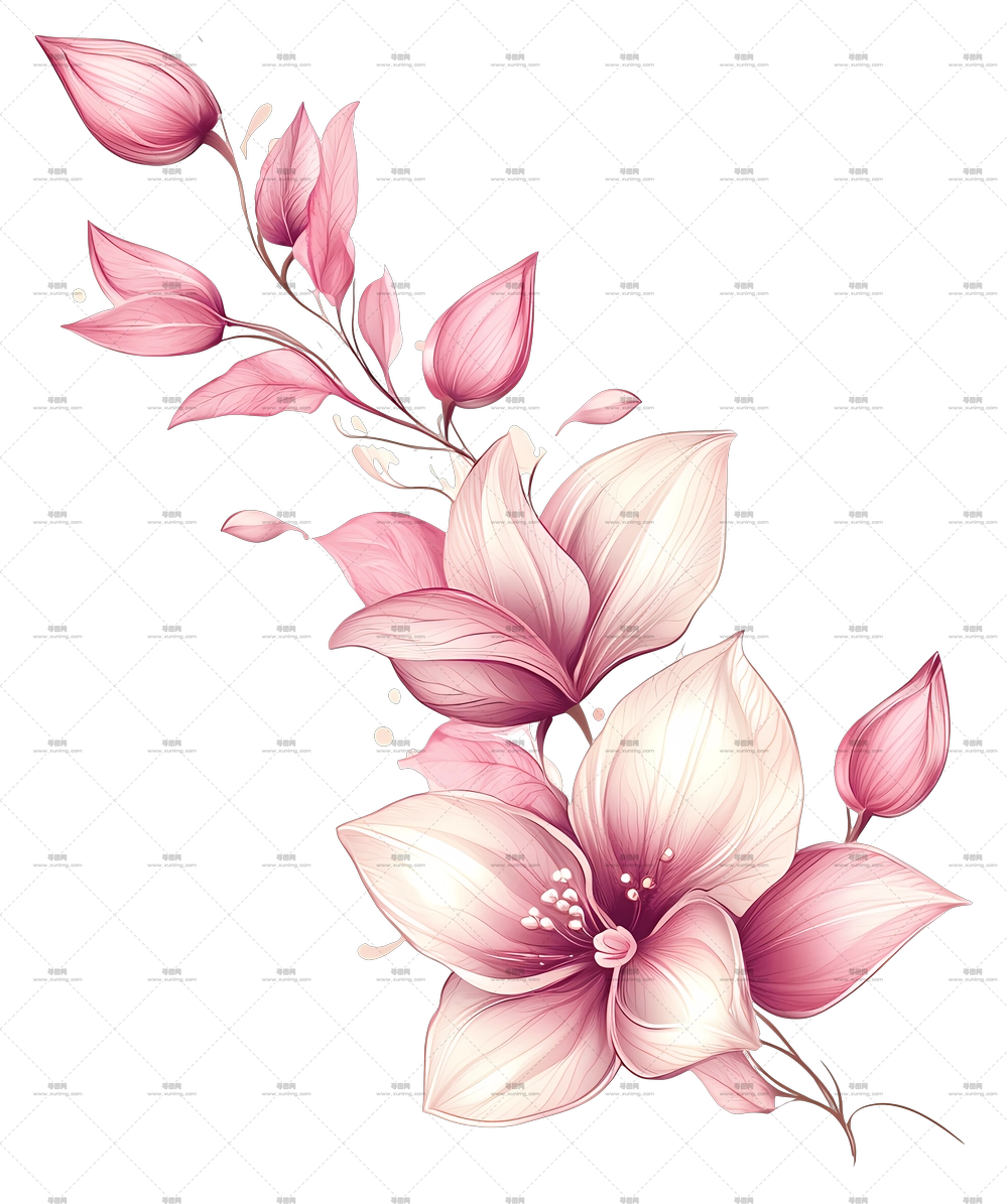 粉花角落 – 带叶粉色花束PNG免抠图预览图