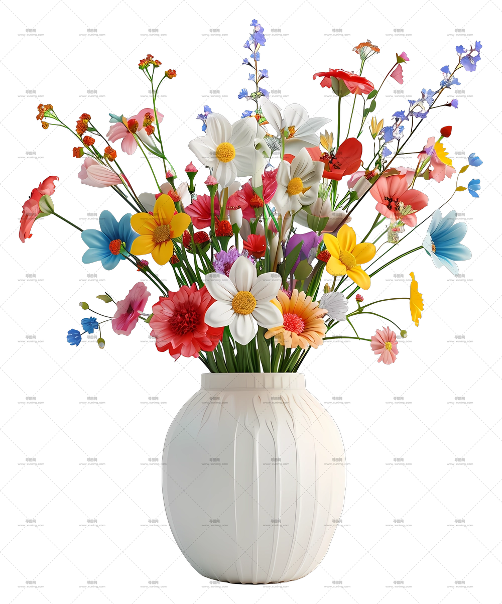 花瓶中的花 – 多彩的花束PNG免抠图预览图