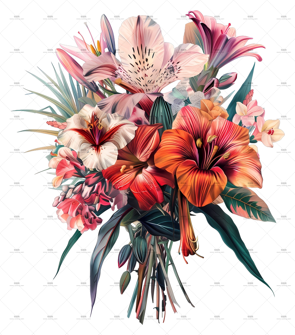 一束花 – 生动的艺术花束插画PNG免抠图预览图