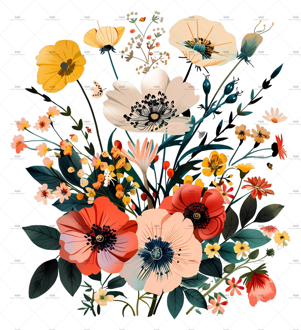 一束鲜花 – 明亮多彩的花束插画PNG免抠图预览图