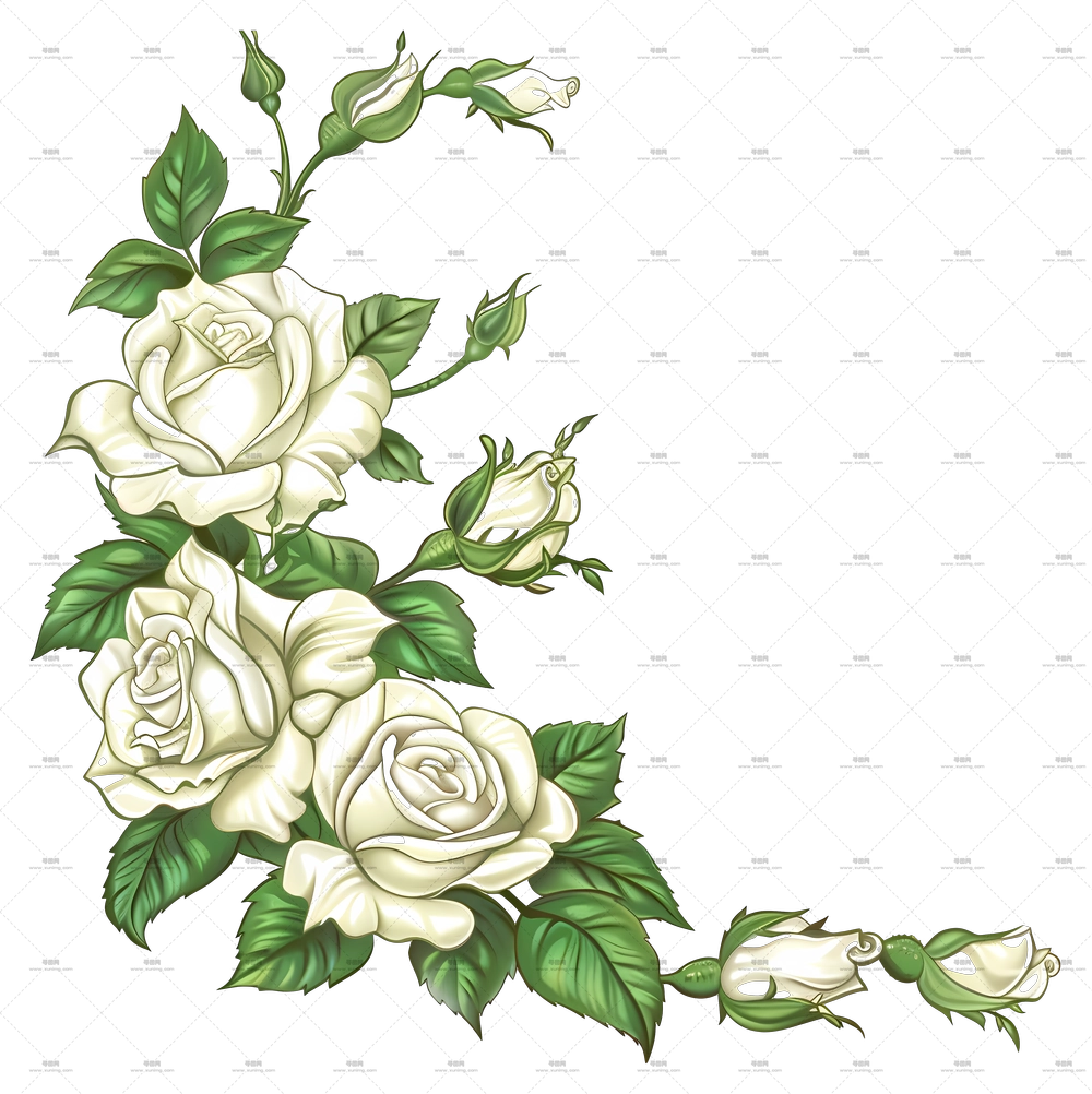 白玫瑰角落 – 优雅白玫瑰花束插画PNG免抠图预览图