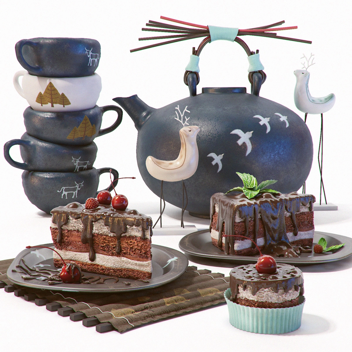 巧克力甜点和蛋糕3D模型预览图 巧克力甜点和蛋糕3D模型预览图