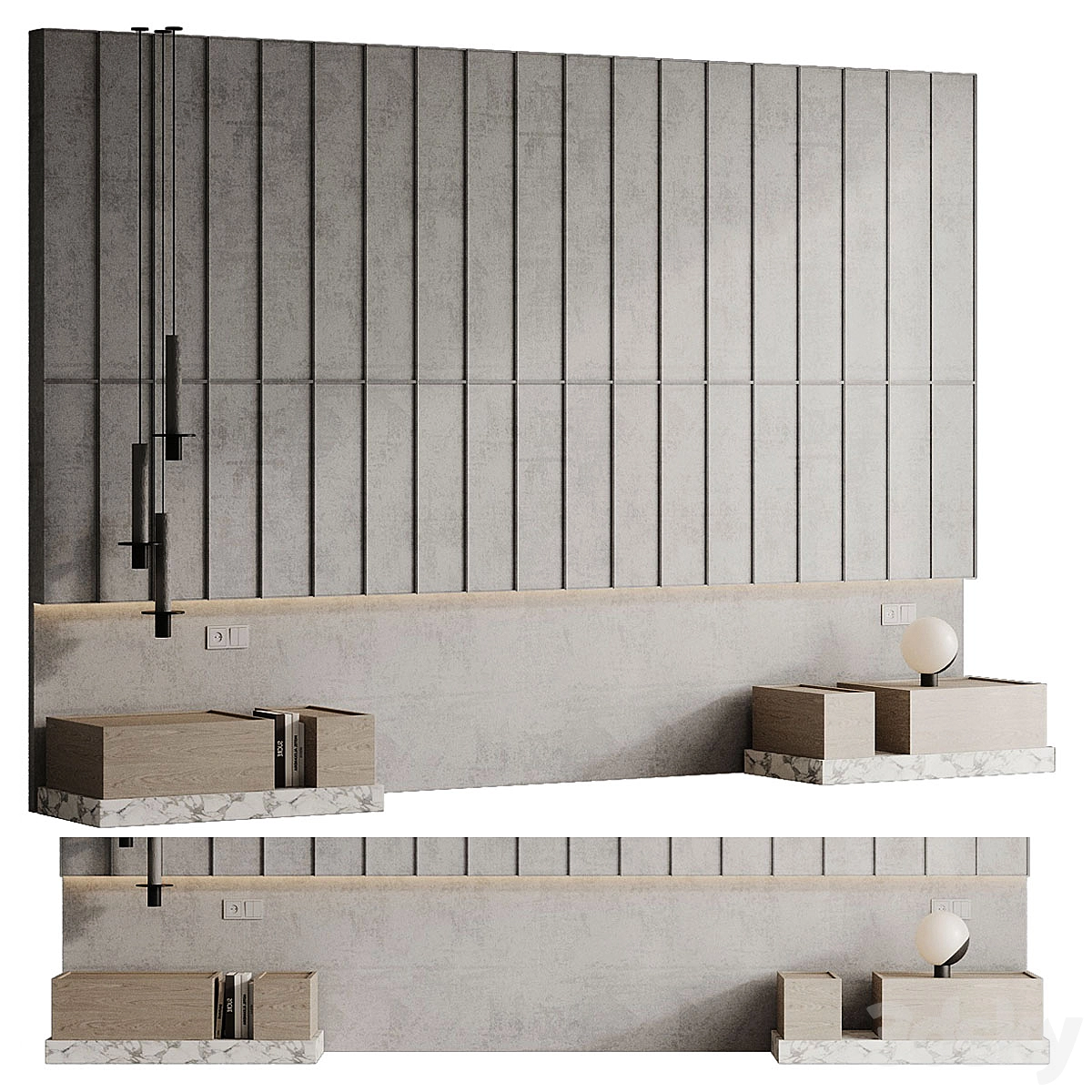 床头板005 3D模型预览图 床头板005 3D模型预览图