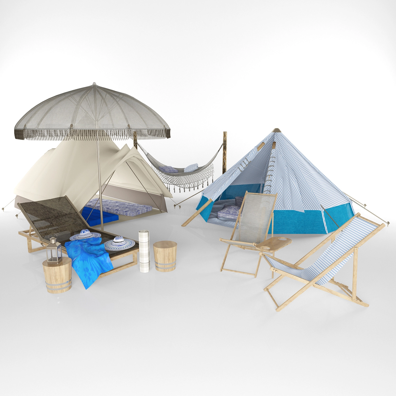 海滩露营帐篷套装3D模型预览图 海滩露营帐篷套装3D模型预览图