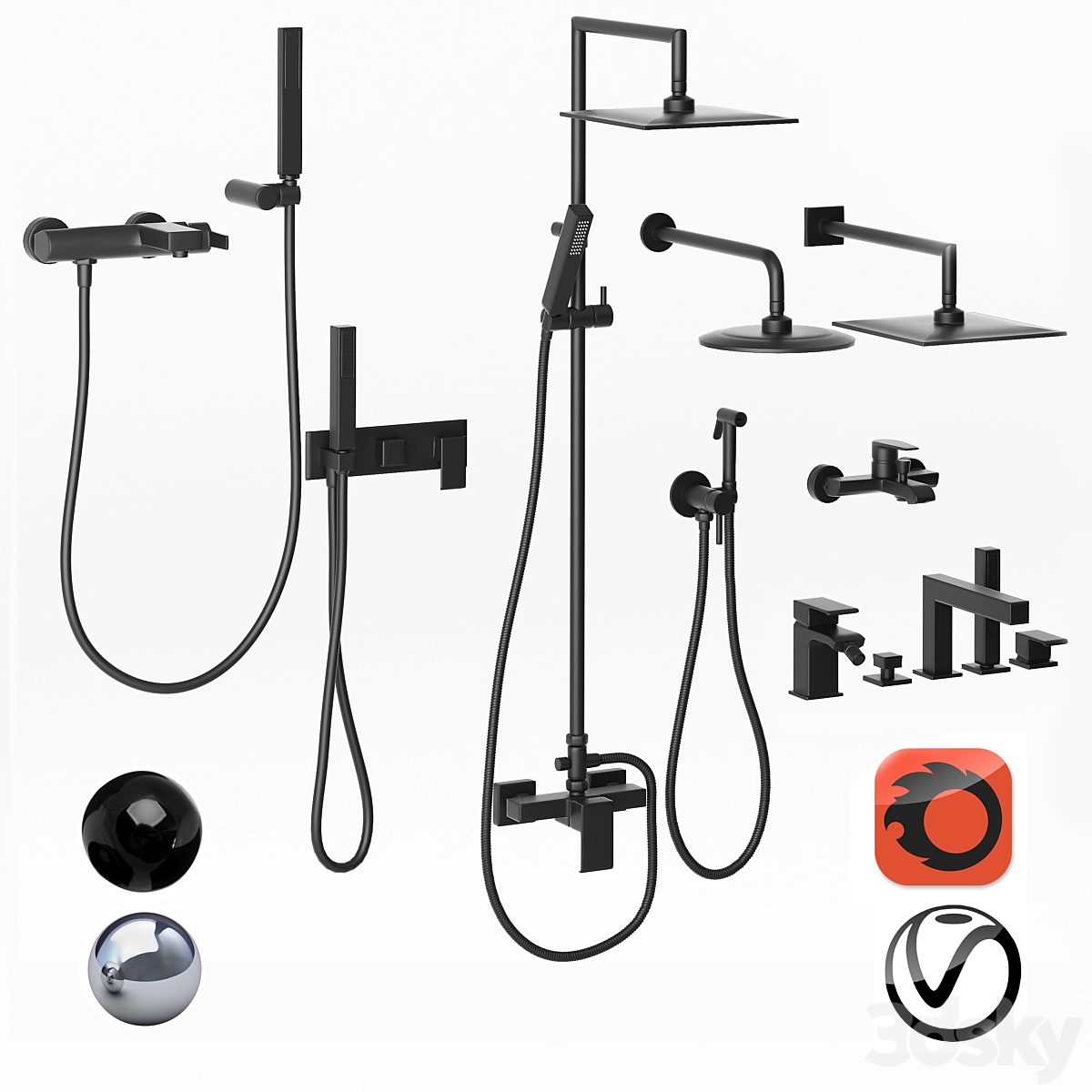 淋雨龙头水龙头套装3D模型预览图 淋雨龙头水龙头套装3D模型预览图