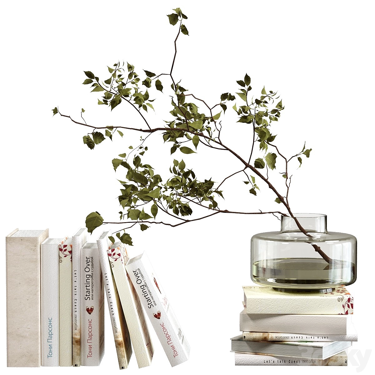 装饰性套装,包含书籍和植物3D模型预览图 装饰性套装,包含书籍和植物3D模型预览图