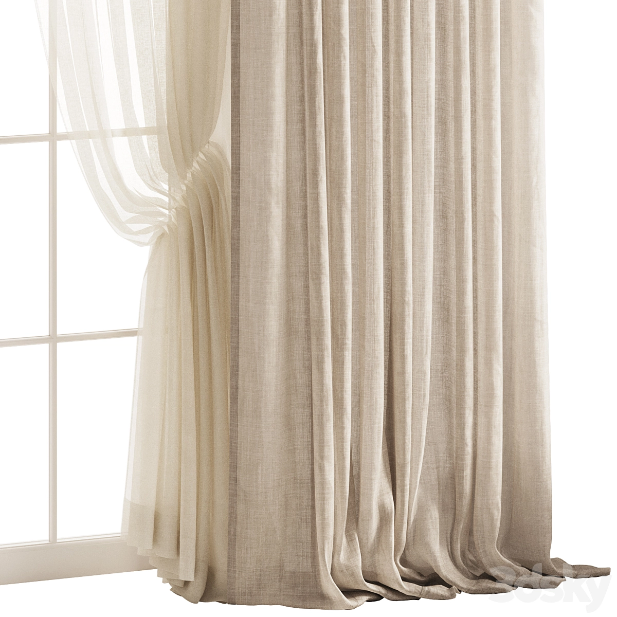 带有褶裥网纱和罗马帘的丝绒窗帘3D模型预览图1 带有褶裥网纱和罗马帘的丝绒窗帘3D模型预览图1