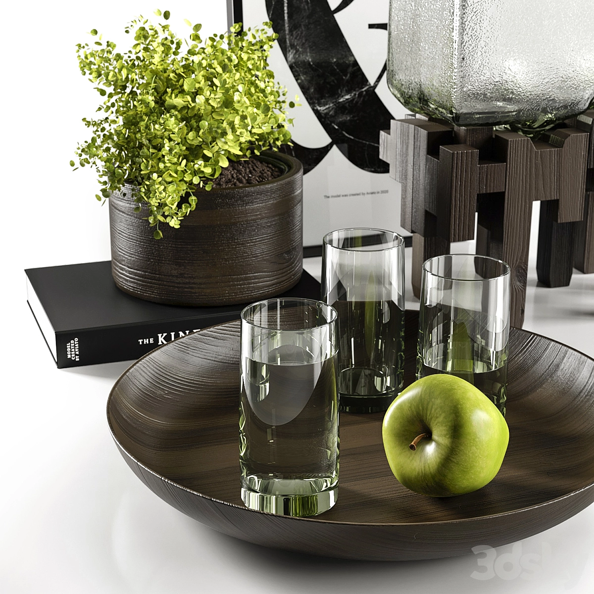 带植物的装饰花瓶3D模型预览图1 带植物的装饰花瓶3D模型预览图1