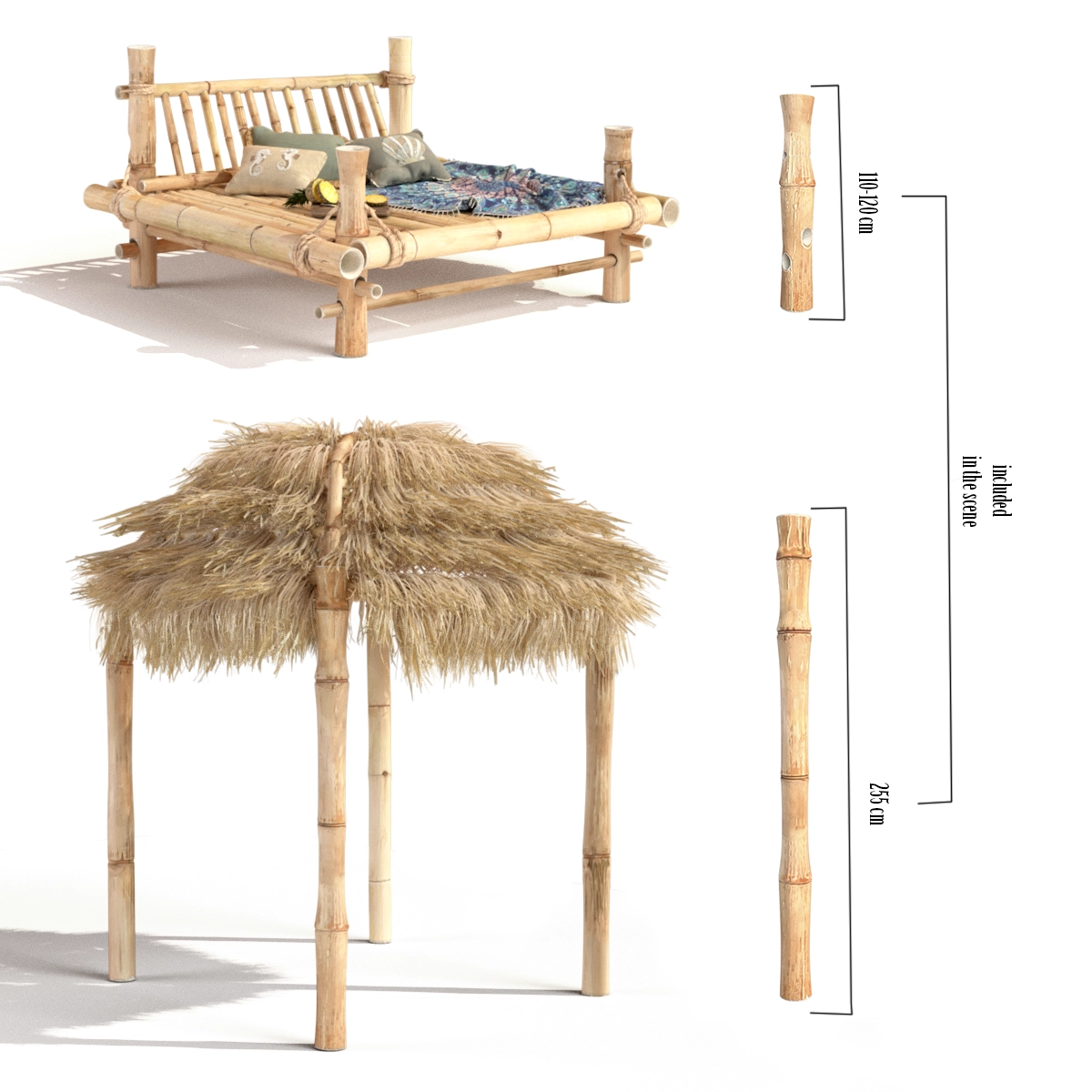 户外休闲茅草凉亭躺床3D模型预览图2 户外休闲茅草凉亭躺床3D模型预览图2