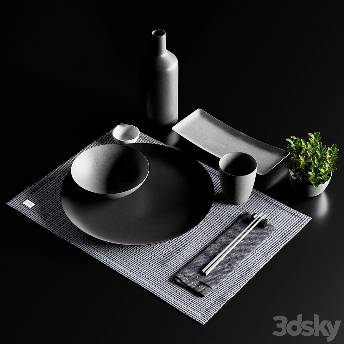 日式极简寿司套装与植物3D模型预览图2 日式极简寿司套装与植物3D模型预览图2