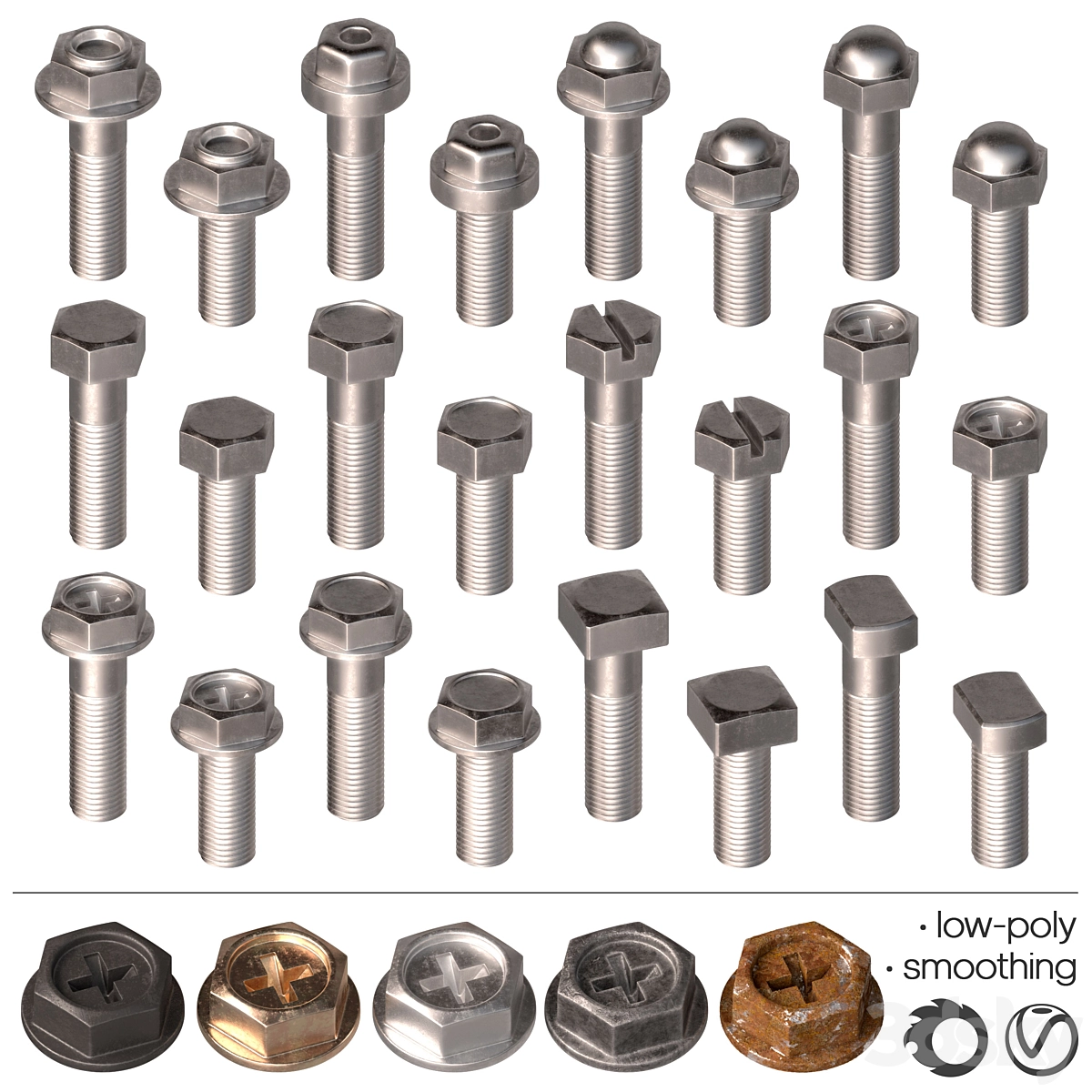 螺栓 – 套装4件3D模型预览图1 螺栓 – 套装4件3D模型预览图1