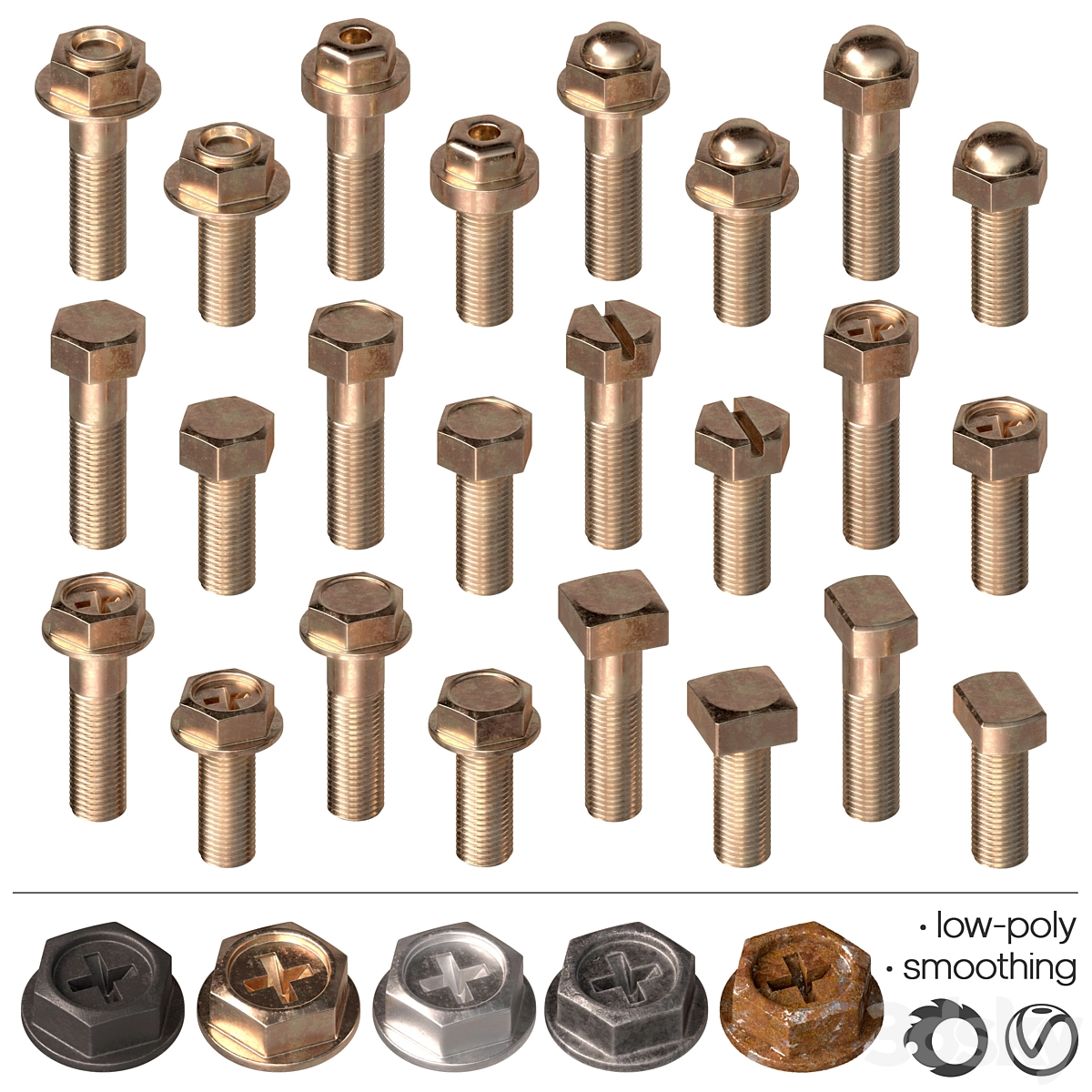 螺栓 – 套装4件3D模型预览图3 螺栓 – 套装4件3D模型预览图3
