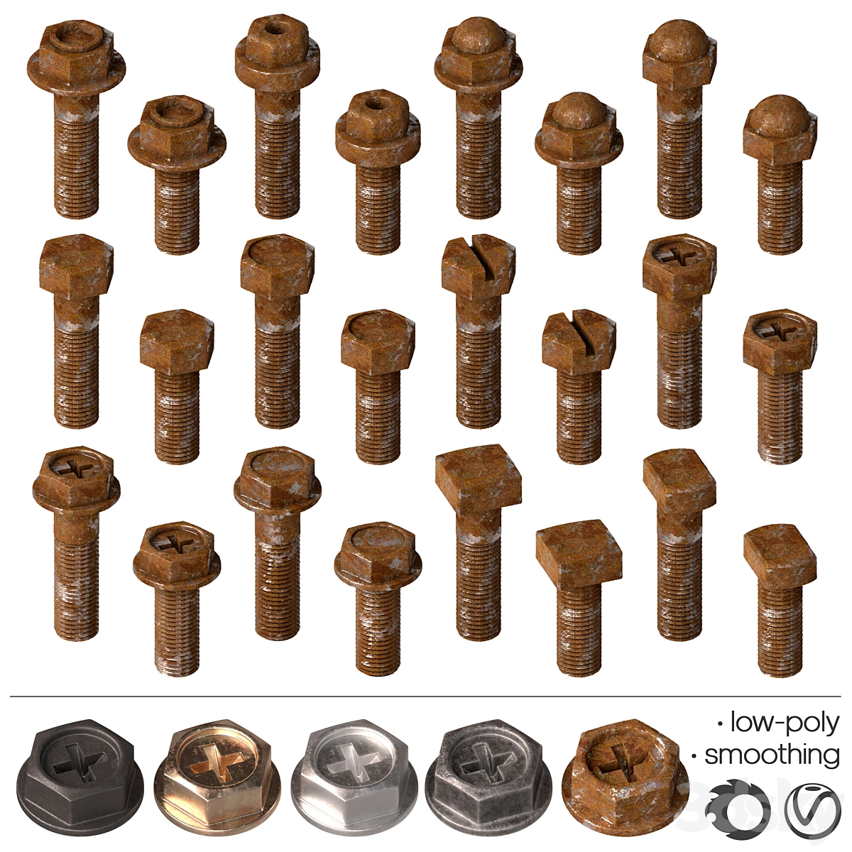 螺栓 – 套装4件3D模型预览图4 螺栓 – 套装4件3D模型预览图4