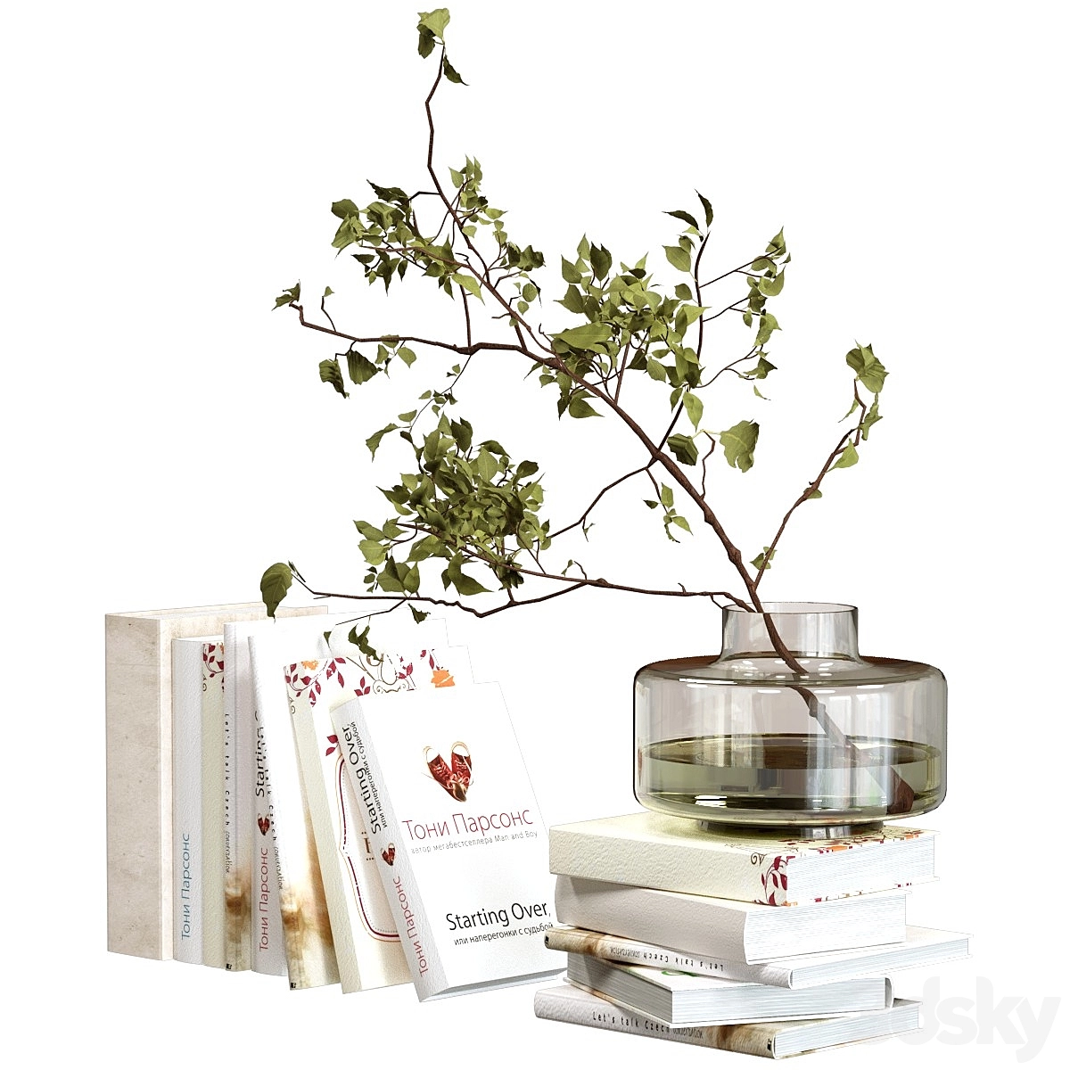 装饰性套装,包含书籍和植物3D模型预览图1 装饰性套装,包含书籍和植物3D模型预览图1